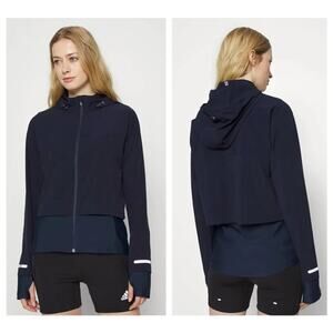 NWT Sweaty Betty Fast Track Running Jacket in Navy with Hood and Pockets Size XL